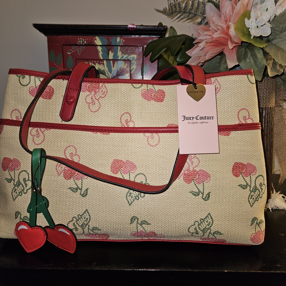 Juicy Couture Red Trim Cherry Tote Bag